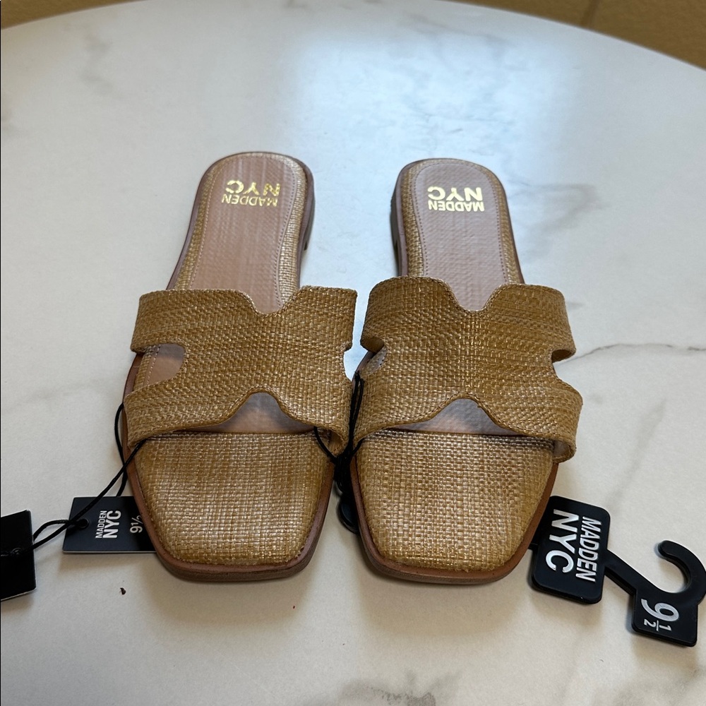 NWT Madden NYC Woven Scalloped Slide Sandals - Natural Tan size 9 1/2 - Picture 6 of 8